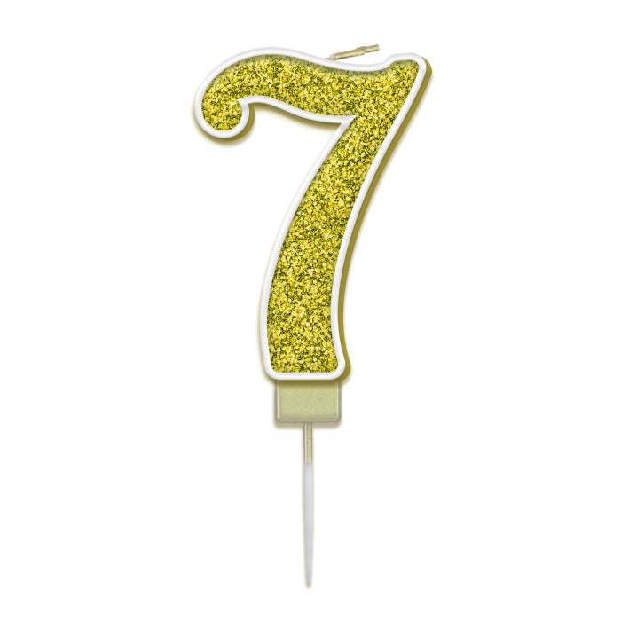 Number 7 Birthday Candle - Gold Sparkling | Party Save Smile