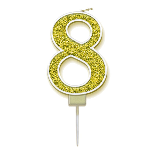 Gold Sparkle Number 8 Birthday Cake Candle | Decoration