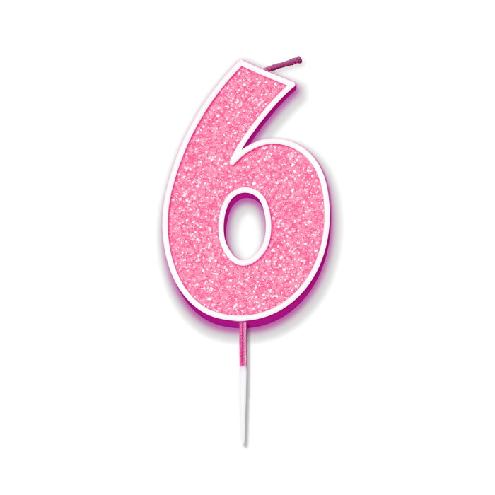 Pink Number 6 Birthday Candle - Sparkling | Party Save Smile