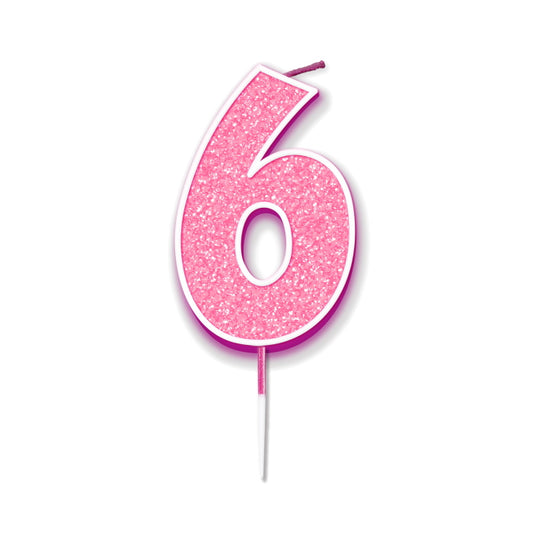 Pink Number 6 Birthday Candle - Sparkling | Party Save Smile