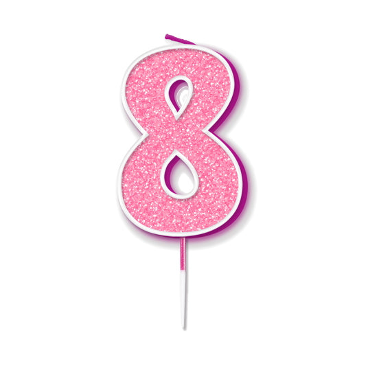 Pink Sparkle Number 8 Birthday Cake Candle | Decoration