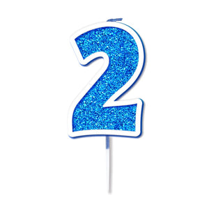 Blue Sparkle Number 2 Cake Candle: 2nd Birthday Candle