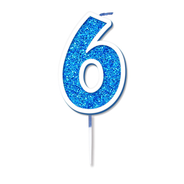Blue Sparkling Number 6 Cake Candles | Party Save Smile