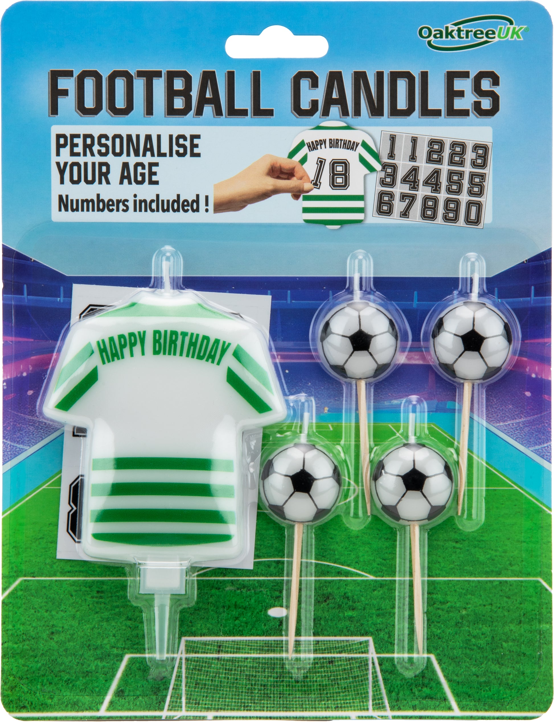 Football Shirt Candle Green and White Stripe - Personalise Age | Party Save Smile
