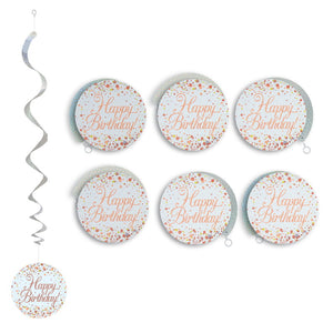 Rose Gold Birthday Hanging Swirls Pack of 6