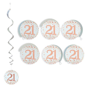 Rose Gold 21st Hanging Decorations Pack of 6