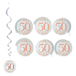 Rose Gold 50th Birthday Hanging Decorations Pack of 6