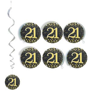 Black & Gold 21st Hanging Decorations Pack of 6
