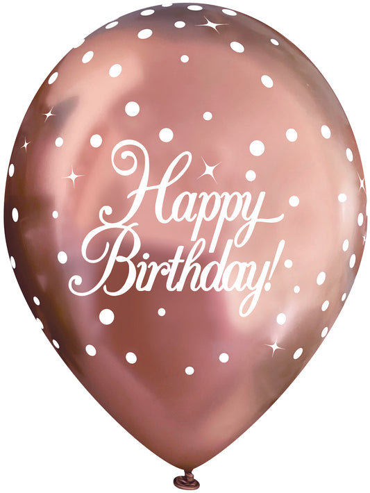 Fizz Rose Gold Happy Birthday Latex Balloons Pack of 6 | Party Save Smile