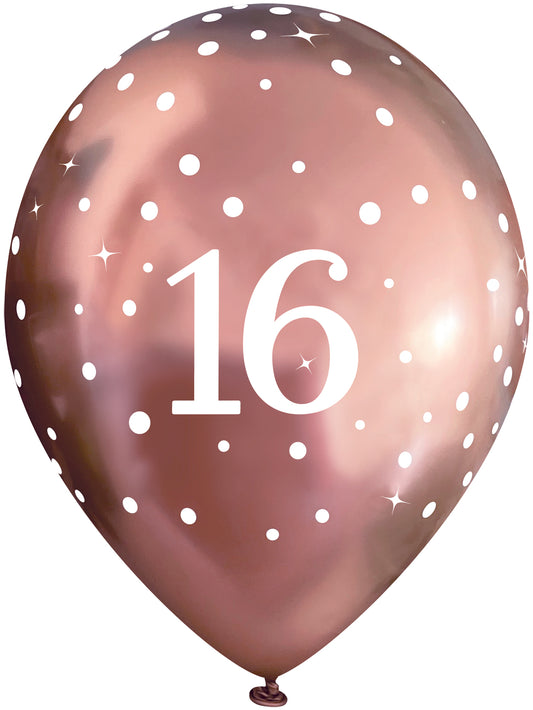 Fizz Rose Gold 16th Birthday Latex Balloons Pack of 6 | Party Save Smile