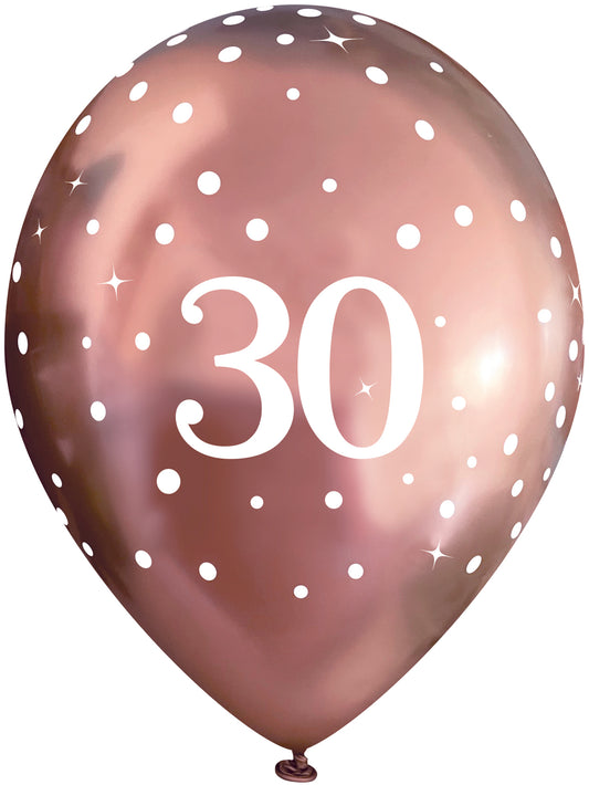 Fizz Rose Gold 30th Birthday Latex Balloons Pack of 6 | Party Save Smile