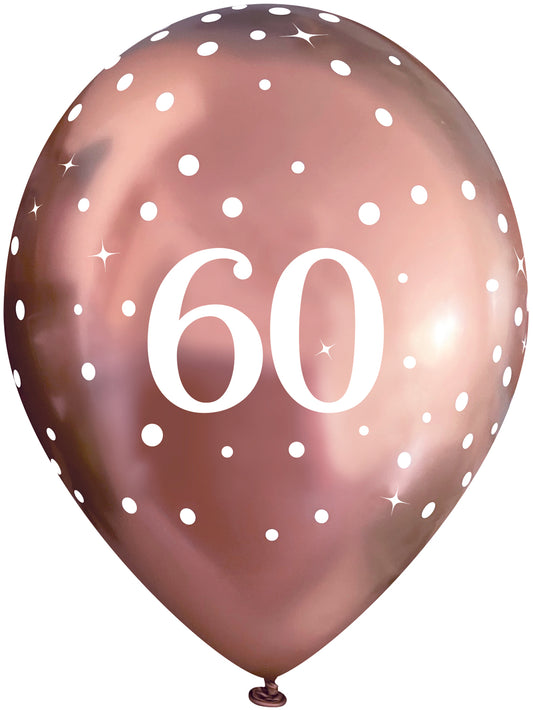 Fizz Rose Gold 60th Birthday Latex Balloons Pack of 6 | Party Save Smile
