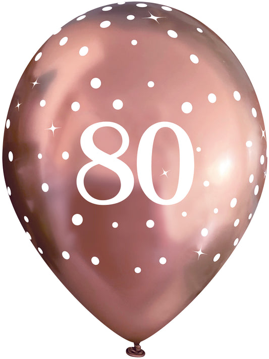 Fizz Rose Gold 80th Birthday Latex Balloons Pack of 6 | Party Save Smile