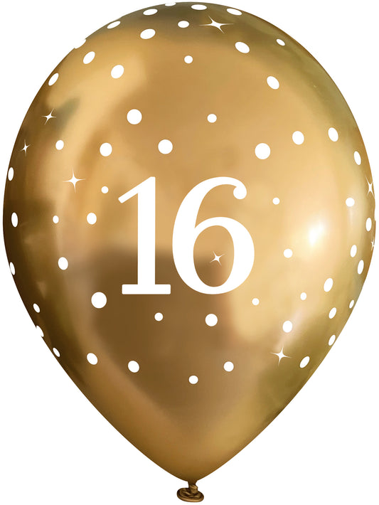 Gold 16th Birthday Latex Balloons Pack of 6 | Party Save Smile