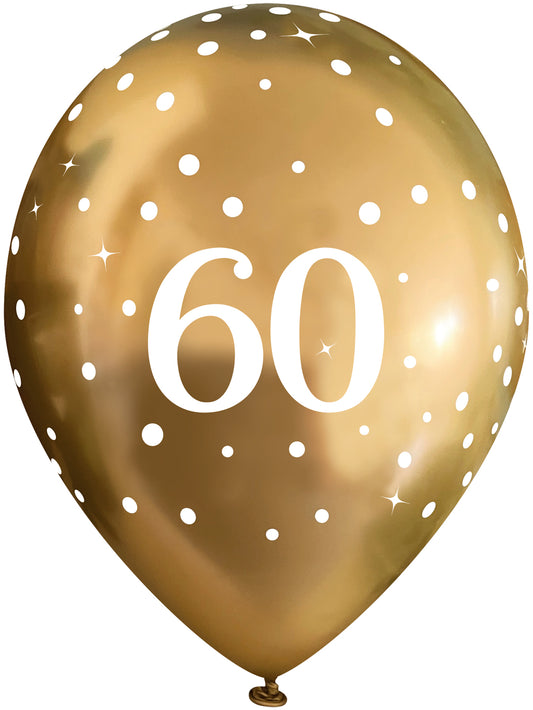 Gold 60th Birthday Latex Balloons Pack of 6 | Party Save Smile