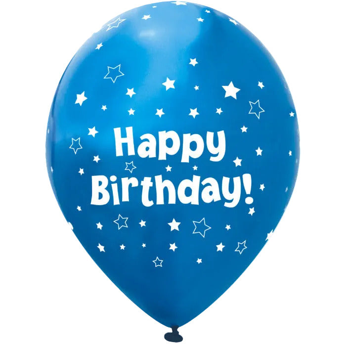 Blue Star Happy Birthday Latex Balloons Pack of 6 | Party Save Smile