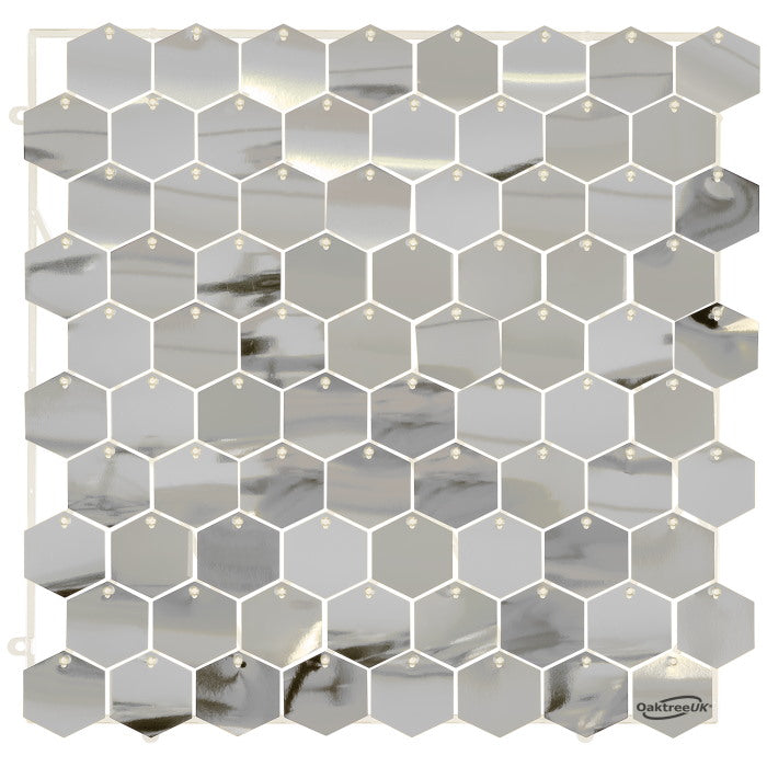 Metallic Silver Hexagon Sequin Wall Panel 30 x 30cm | Party Save Smile