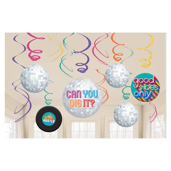 Retro Party Decorations Hanging Swirls Pack of 12 | Party Save Smile