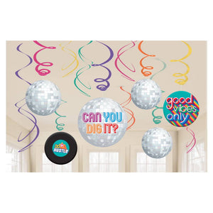 Retro Party Decorations Hanging Swirls Pack of 12