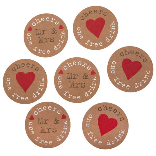 Rustic Kraft Heart Wedding Drinks Tokens Pack of 25 | Party Save Smile