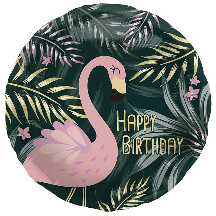 Flamingo Birthday Foil Balloon Tropical Leaves 18 Inches| Party Save Smile