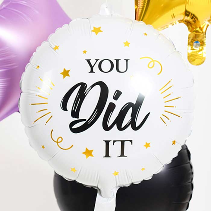 You Did It Foil Balloon White Black & Gold 18 Inches