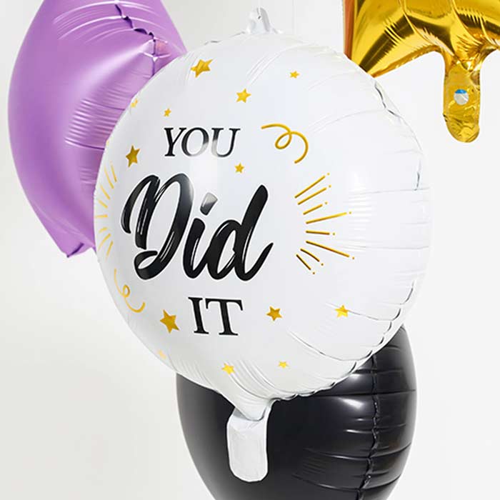 You Did It Foil Balloon White Black & Gold 18 Inches