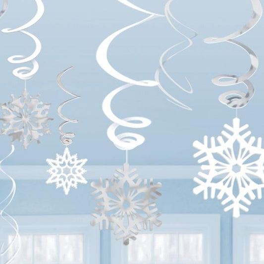 Snowflake Christmas Hanging Swirl Party Decorations Pack of 12 | Party Save Smile