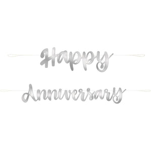 Silver Happy Anniversary Banner 1.8 Metres