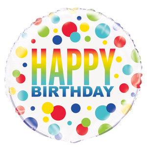 Rainbow Polka Confetti Dot Happy Birthday Foil Balloon 18 Inch