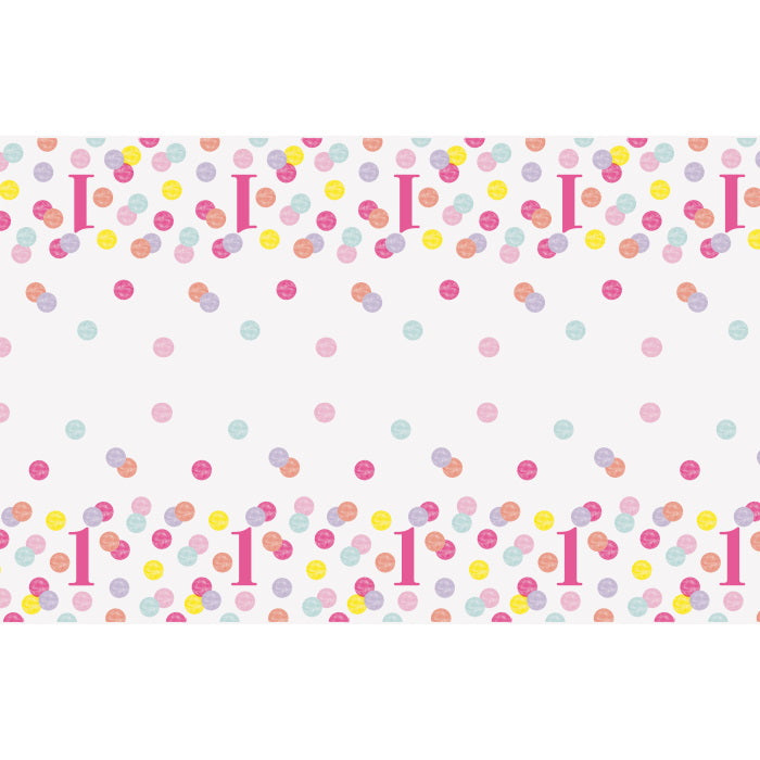 Pink Dots 1st Birthday Plastic Tablecover | Party Save Smile