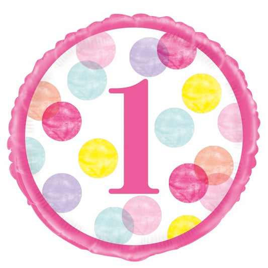 Pink Dots 1st Birthday Pastel Foil Balloons