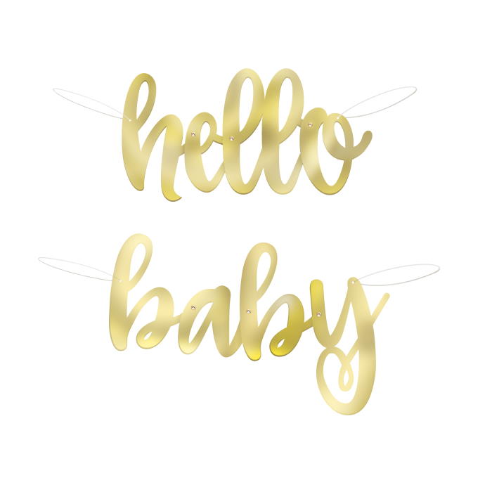 Gold Hello Baby Baby Shower Banner 1 Metres | Party Save Smile