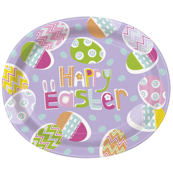 Easter Rabbits Lilac Oval 30cm Plates Pack of 8 | Party Save Smile
