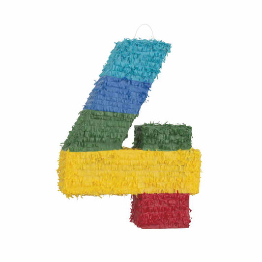 Number 4 Pinata Colourful Stripes | Party Save Smile - Buy Now