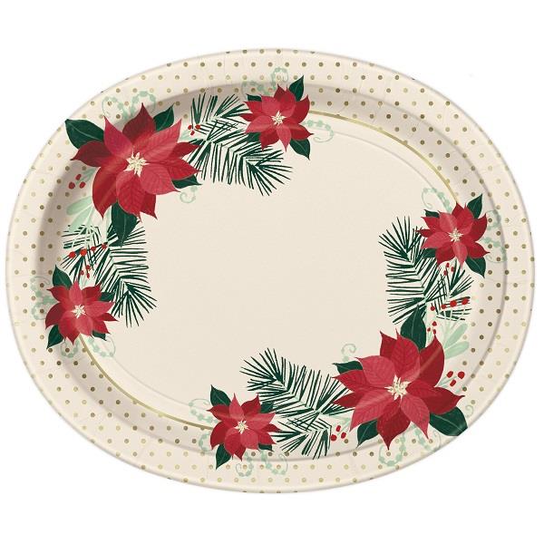 Poinsettia Red and Gold Foil Party Oval Plates Pack of 8 | Party Save Smile