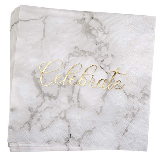 Celebrate Grey Marble Napkins Serviettes Pack of 16 | Party Save Smile