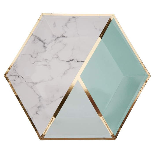 Mint Green Marble Paper Plates 27cm Pack of 8 | Party Save Smile