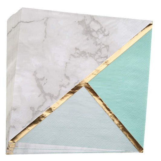 Mint Green Marble Napkins Serviettes Pack of 16 | Party Save Smile
