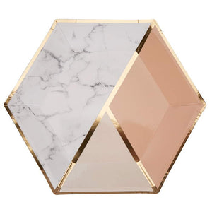 Peach Marble Paper Plates 27cm Pack of 8