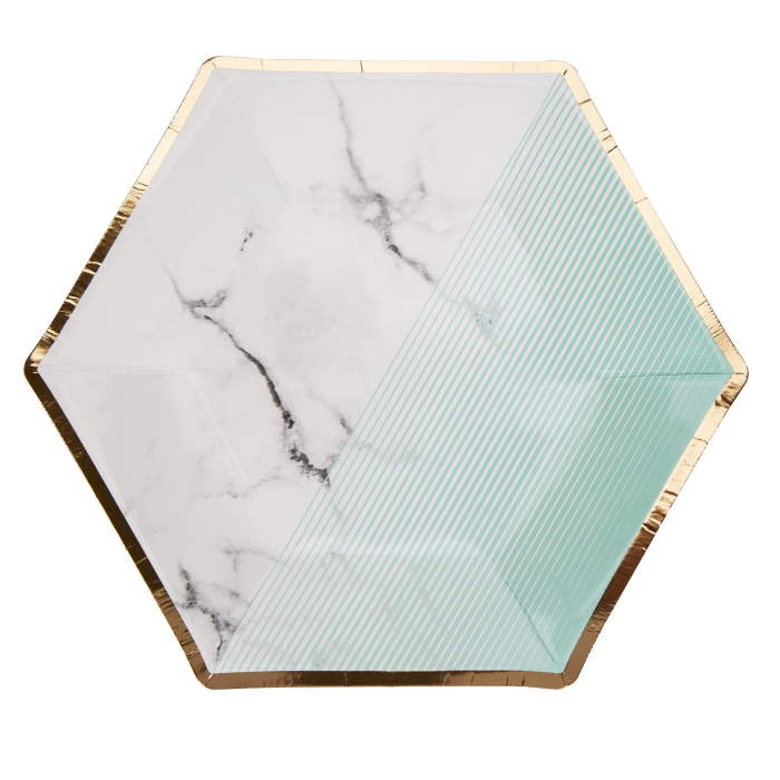 Mint Green Marble Paper Cake Plates 20cm Pack of 8 | Party Save Smile