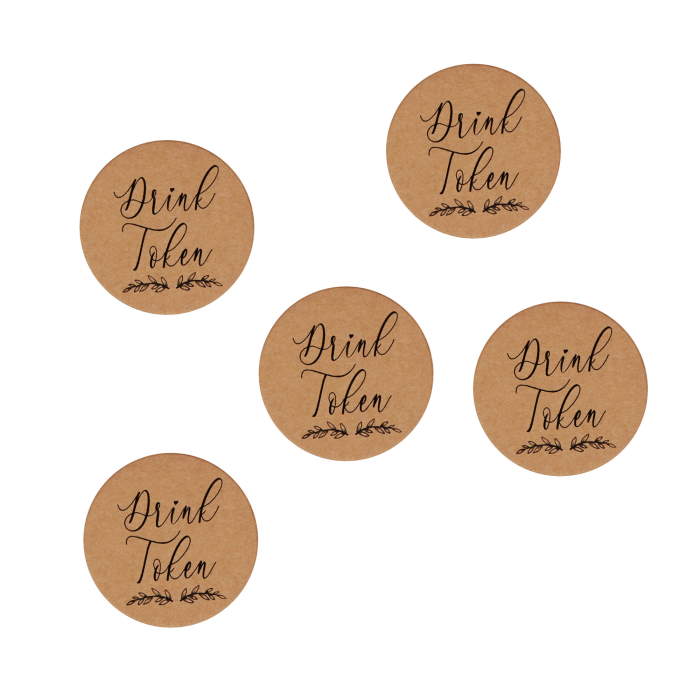 Rustic Kraft Wedding Drinks Tokens Pack of 25 | Party Save Smile