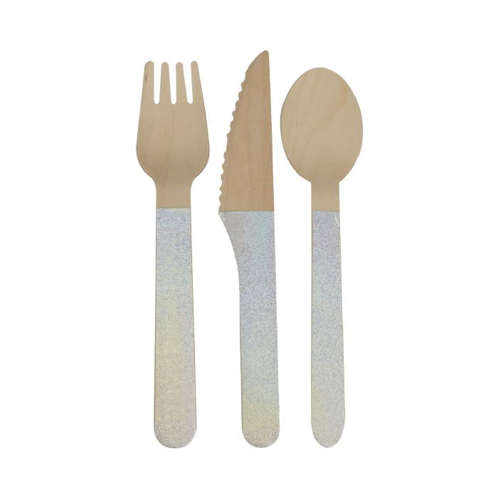 Iridescent Cutlery Wooden Pack of 24 | Party Save Smile