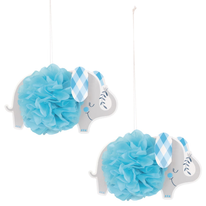 Blue Elephant Puff Ball Hanging Decorations Pack of 3 | Party Save Smile