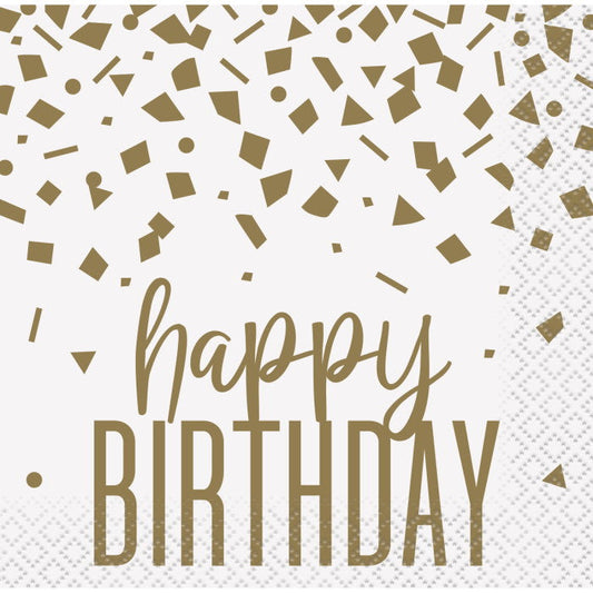 Confetti Gold Happy Birthday Beverage Napkins Pack of 16 | Party Save Smile