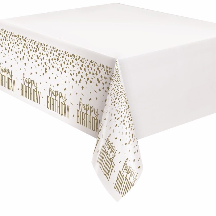Confetti Gold Birthday Tablecover 137 x 213cm | Party Save Smile