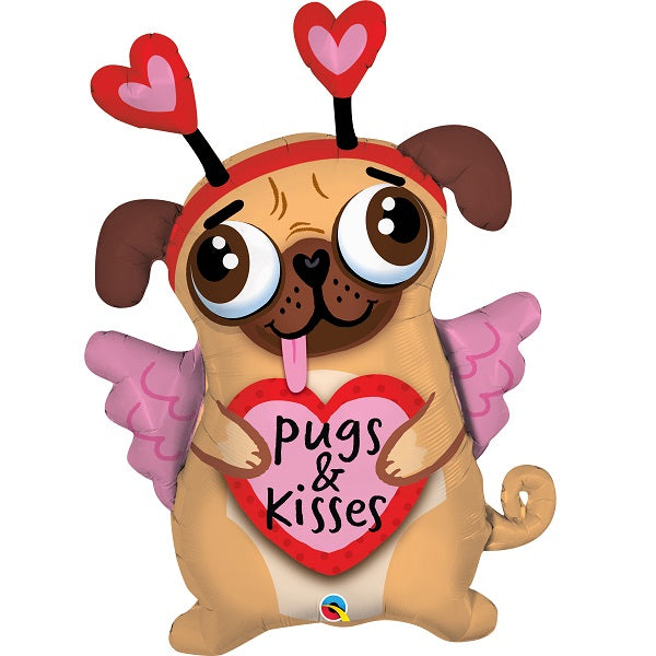 Pugs and Kisses Puppy Giant Foil Balloon 36 Inches | Party Save Smile