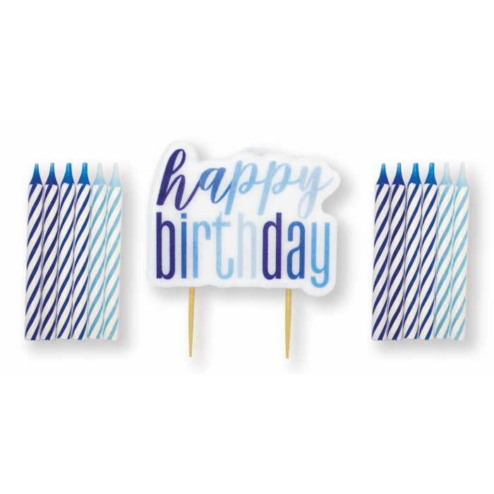 Blue Glitz Happy Birthday Candle with 12 Spiral Candles | Party Save Smile