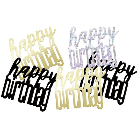 Black and Silver Happy Birthday Confetti 14g | Party Save Smile