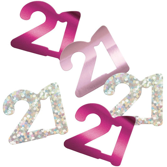 Pink and Silver 21 Confetti 14g | Party Save Smile
